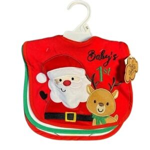Baby Essentials 3 Pack Christmas Bibs Santa Reindeer Polar Bear Babys 1st Red